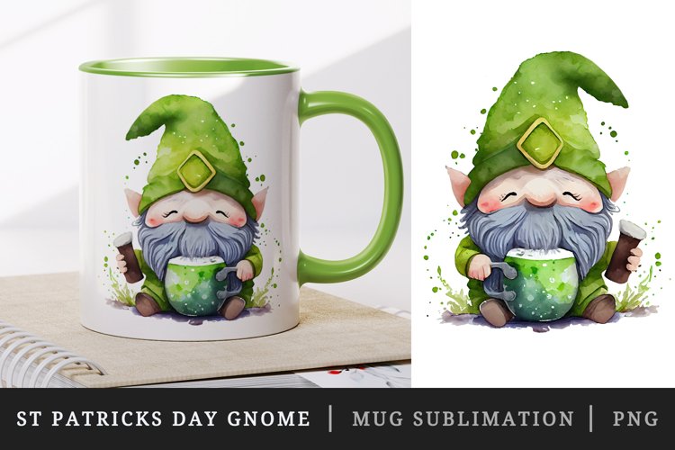 St Patricks Day Gnome mug, cup wrap sublimation design png