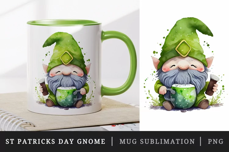 St Patricks Day Gnome mug, cup wrap sublimation design png