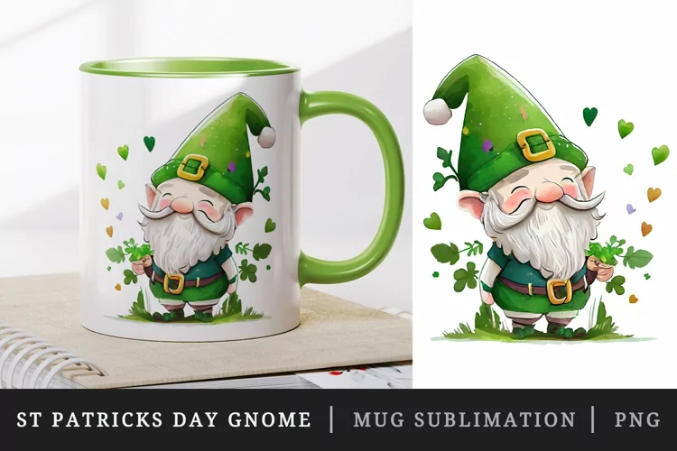 St Patricks Day Gnome mug, cup wrap sublimation design png