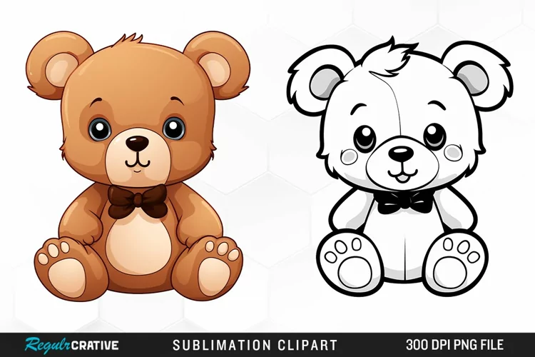 Watercolor Cute Teddy Bear Design Clipart