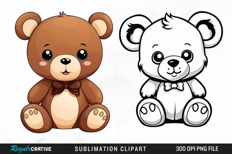 Watercolor Cute Teddy Bear Design Clipart