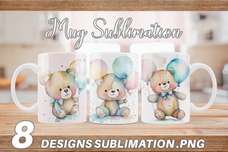 Watercolor Teddy Bear Mug sublimation design