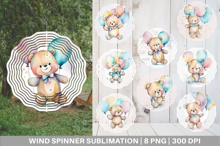 Wind Spinner Watercolor Teddy Bear | Sublimation Spinner