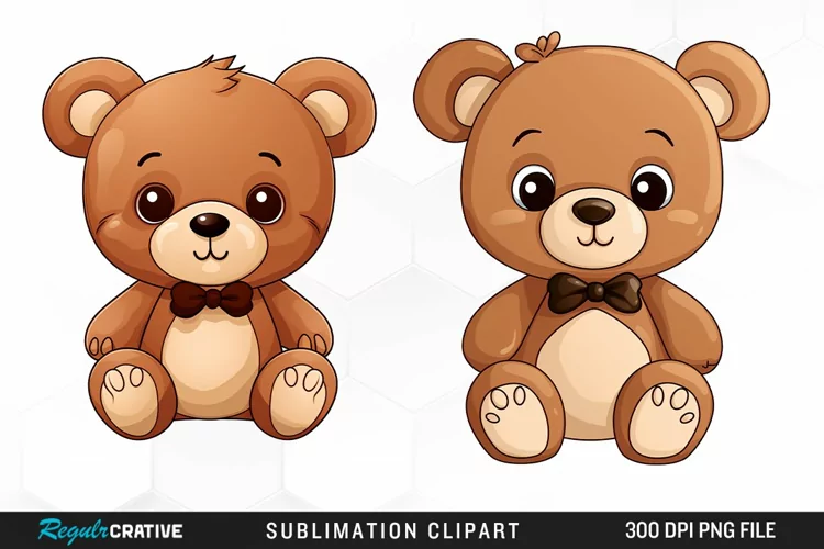 Watercolor Cute Teddy Bear Design Clipart