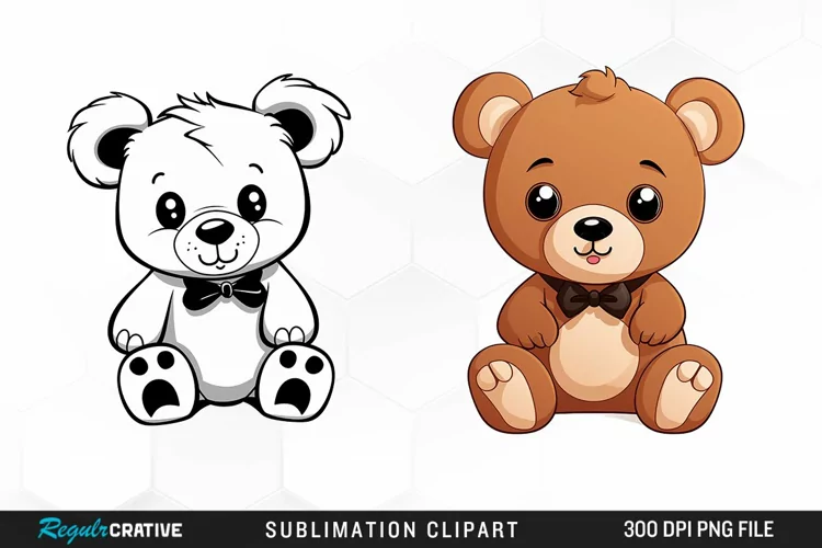 Watercolor Cute Teddy Bear Design Clipart