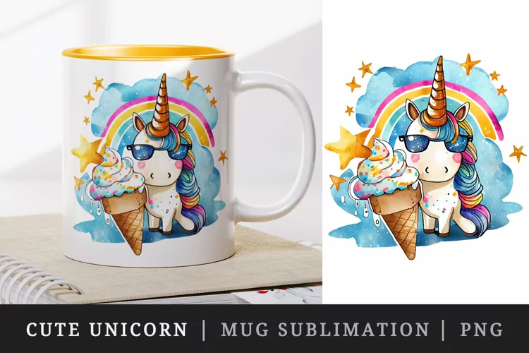 Cute Cool Unicorn mug, cup wrap sublimation design png