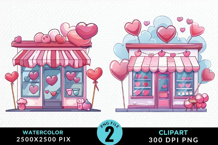 Watercolor Cute Valentines Candy Shop Clipart