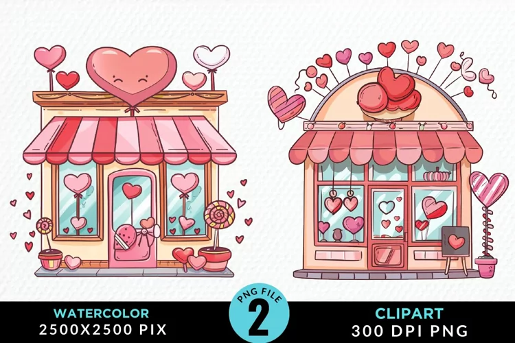 Watercolor Cute Valentines Candy Shop Clipart