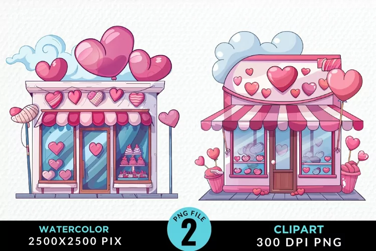 Watercolor Cute Valentines Candy Shop Art Clipart