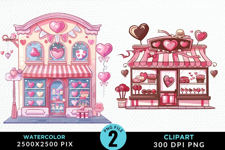 Watercolor Cute Valentines Candy Shop Clipart