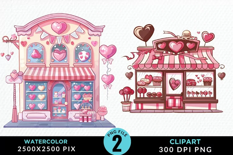 Watercolor Cute Valentines Candy Shop Clipart