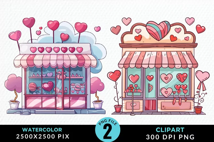 Watercolor Cute Valentines Candy Shop Art Clipart