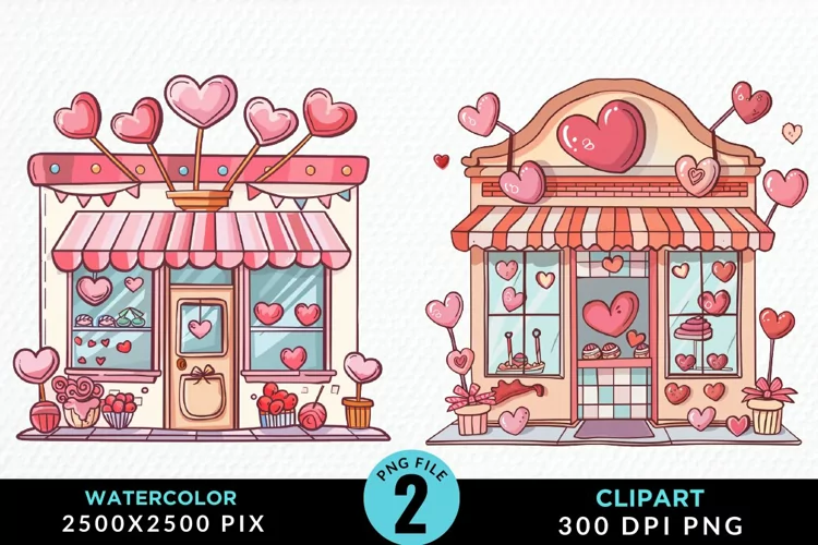 Watercolor Cute Valentines Candy Shop Clipart
