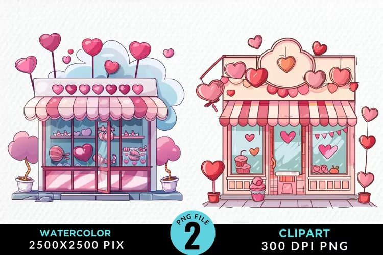 Watercolor Cute Valentines Candy Shop Art Clipart