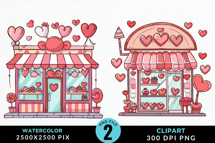 Watercolor Cute Valentines Candy Shop Clipart