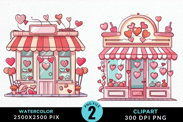 Watercolor Cute Valentines Candy Shop Clipart