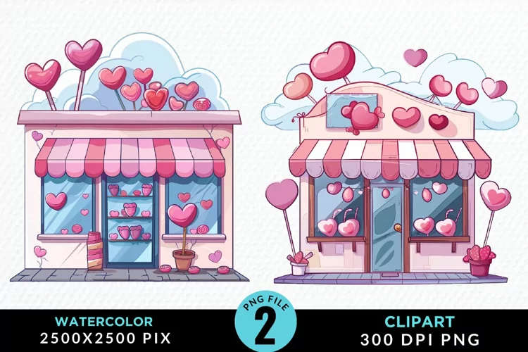 Watercolor Cute Valentines Candy Shop Art Clipart
