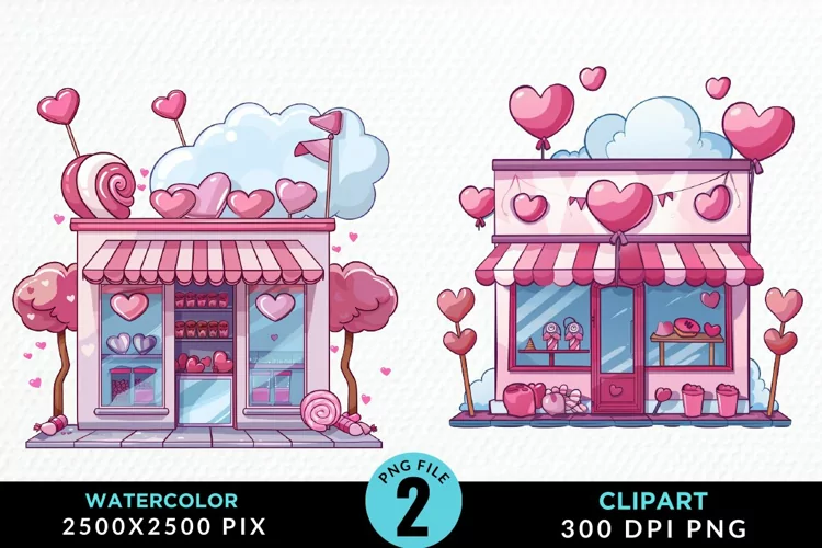 Watercolor Cute Valentines Candy Shop Clipart