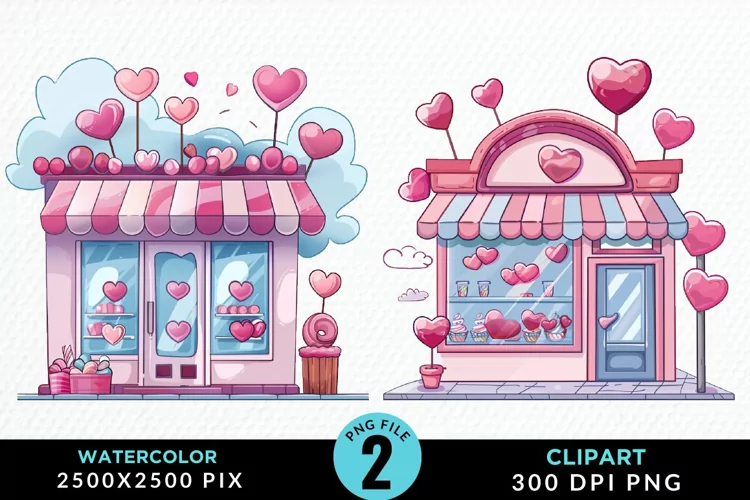 Watercolor Cute Valentines Candy Shop Clipart