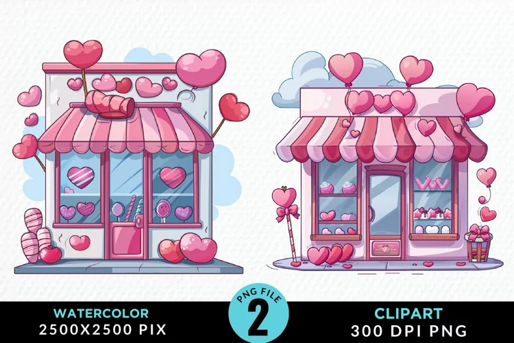 Watercolor Cute Valentines Candy Shop Clipart