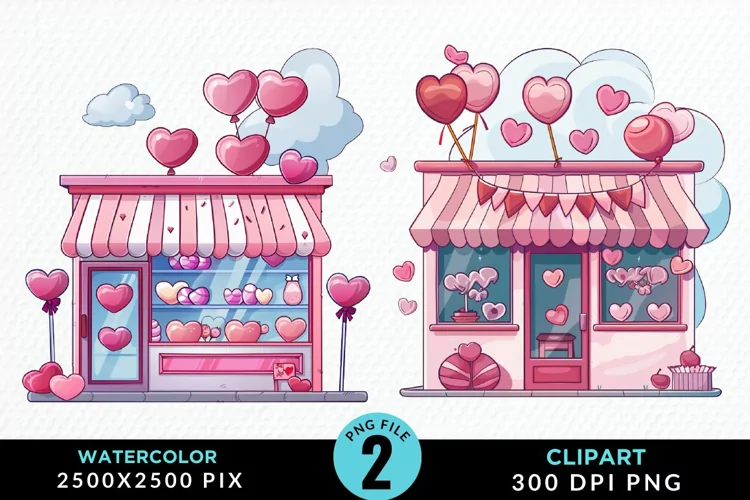 Watercolor Cute Valentines Candy Shop Clipart