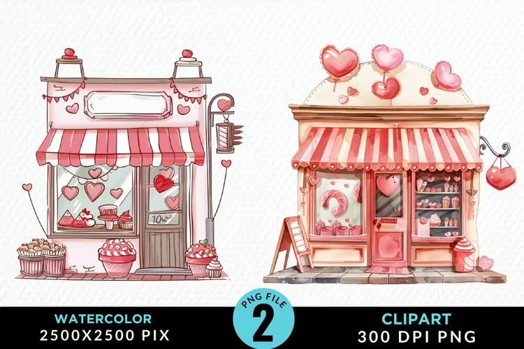 Watercolor Cute Valentines Candy Shop Clipart