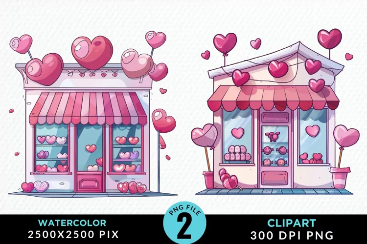 Watercolor Cute Valentines Candy Shop Art Clipart