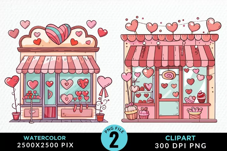 Watercolor Cute Valentines Candy Shop Clipart
