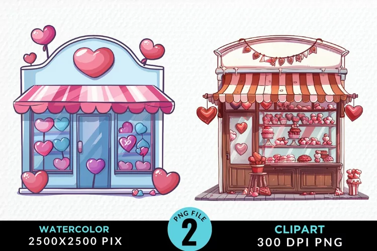 Watercolor Cute Valentines Candy Shop Clipart