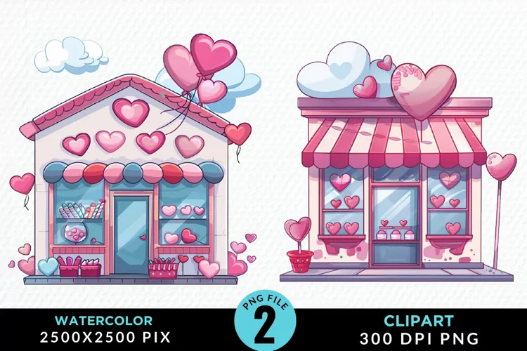 Watercolor Cute Valentines Candy Shop Clipart