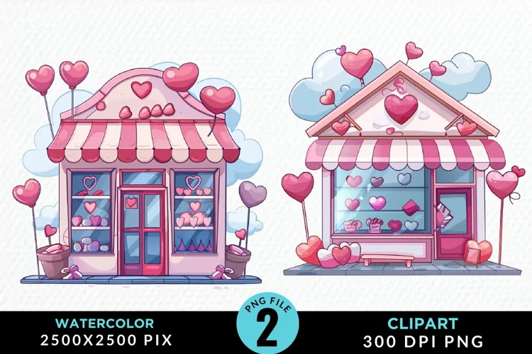 Watercolor Cute Valentines Candy Shop Clipart