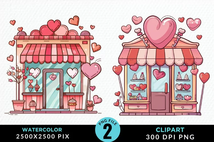 Watercolor Cute Valentines Candy Shop Clipart