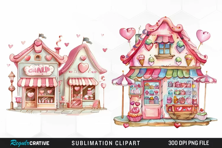 Watercolor Cute Valentines Candy Shop PNG Clipart