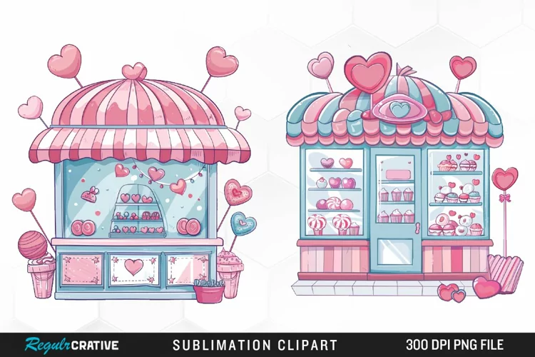Watercolor Cute Valentines Candy Shop Graphic Clipart