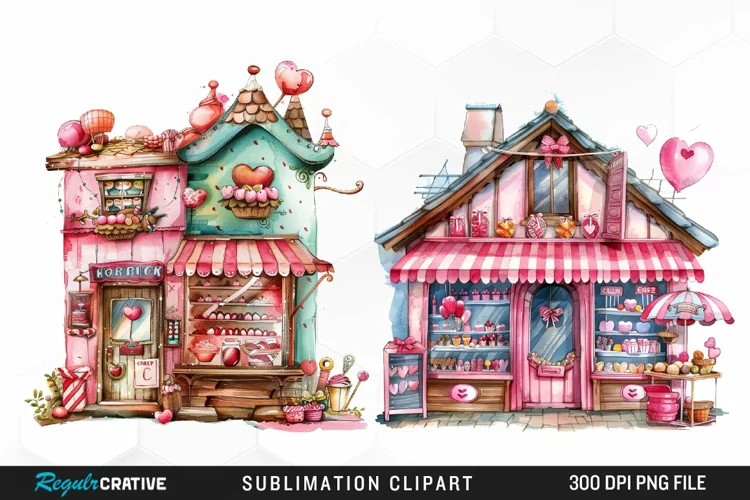 Watercolor Cute Valentines Candy Shop Clipart