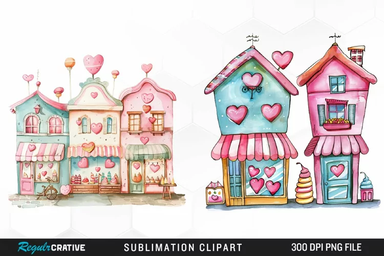 Watercolor Cute Valentines Candy Shop Clipart