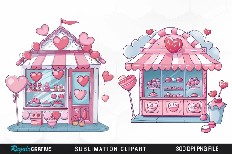 Watercolor Cute Valentines Candy Shop Graphic Clipart