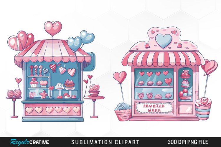 Watercolor Cute Valentines Candy Shop Set Clipart example image 1