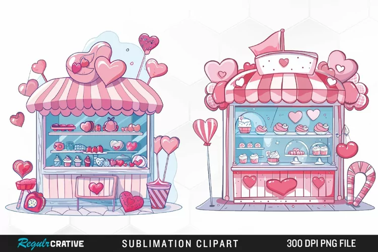 Watercolor Cute Valentines Candy Shop Graphic Clipart