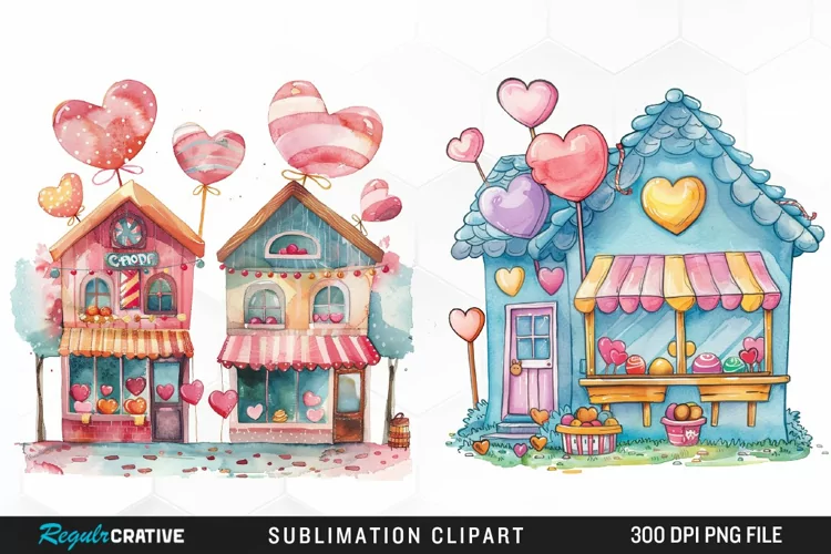 Watercolor Cute Valentines Candy Shop PNG Clipart