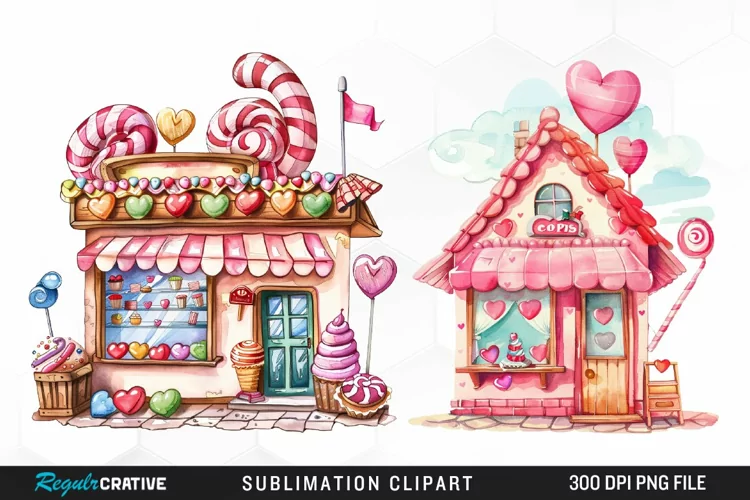 Watercolor Cute Valentines Candy Shop PNG Clipart