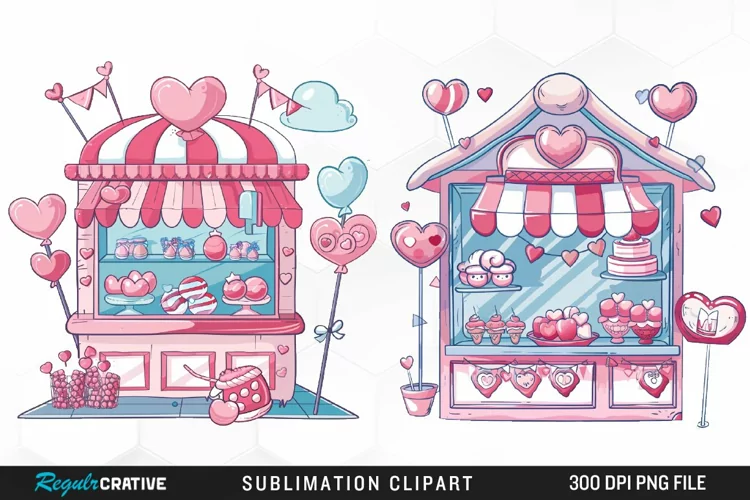 Watercolor Cute Valentines Candy Shop Graphic Clipart