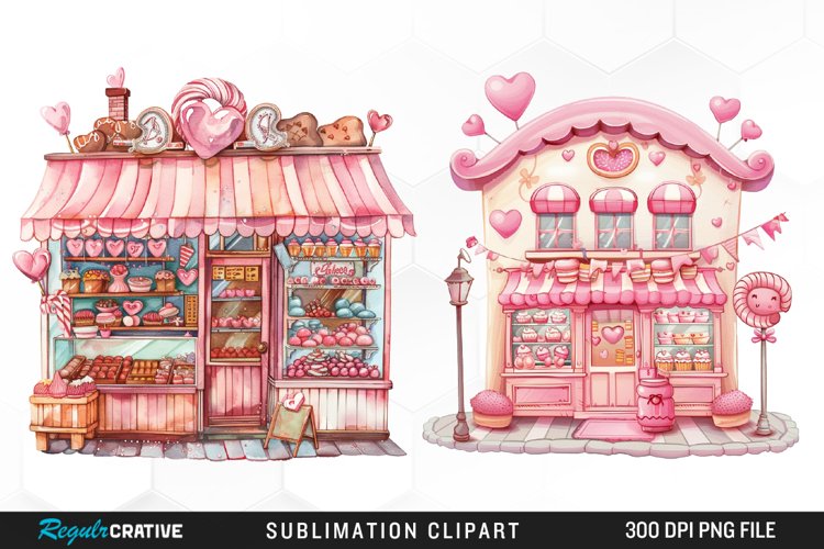 Watercolor Cute Valentines Candy Shop PNG Clipart