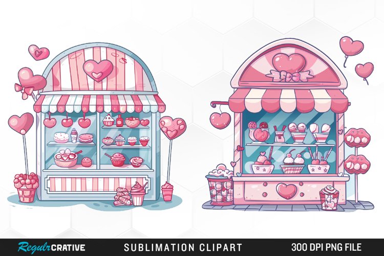 Watercolor Cute Valentines Candy Shop Set Clipart example image 1