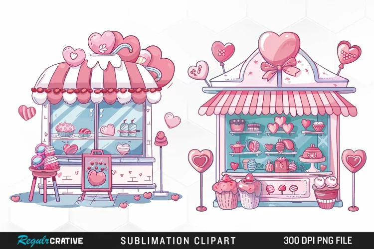 Watercolor Cute Valentines Candy Shop Graphic Clipart
