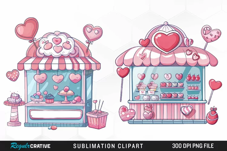 Watercolor Cute Valentines Candy Shop Graphic Clipart