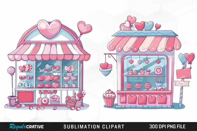 Watercolor Cute Valentines Candy Shop Graphic Clipart