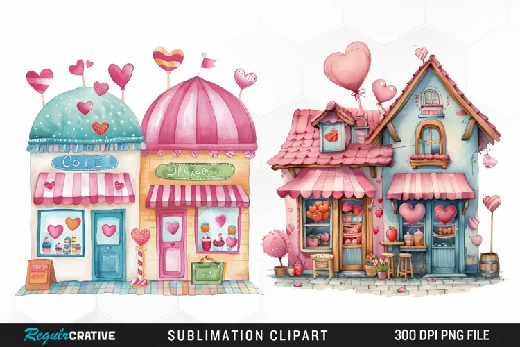 Watercolor Cute Valentines Candy Shop PNG Clipart