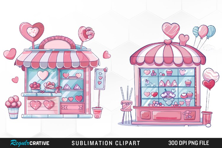 Watercolor Cute Valentines Candy Shop Set Clipart example image 1