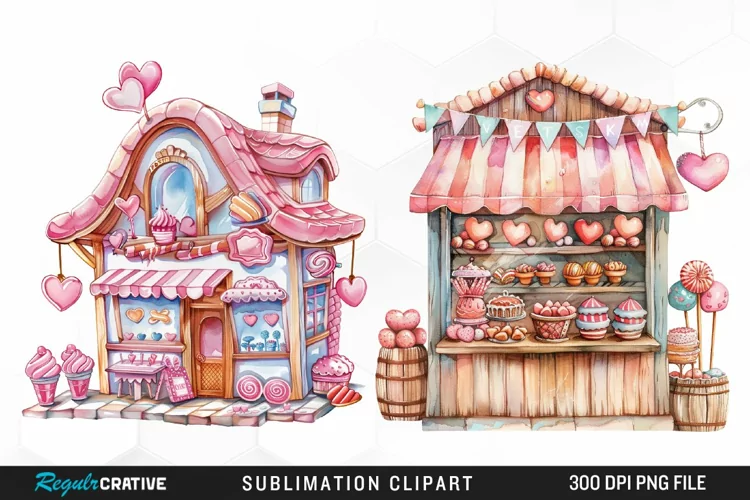Watercolor Cute Valentines Candy Shop PNG Clipart